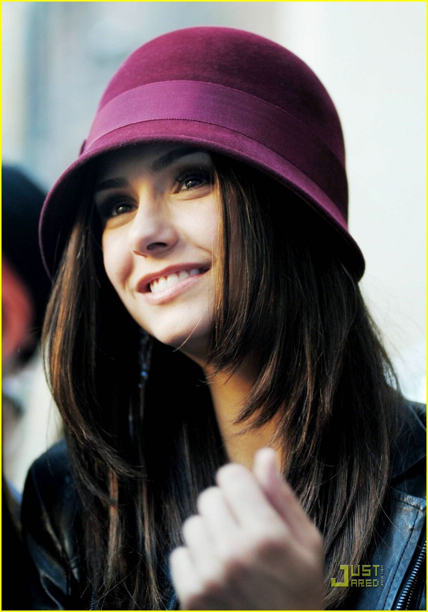 Nina Dobrev: Berry Bowler Hat Beauty