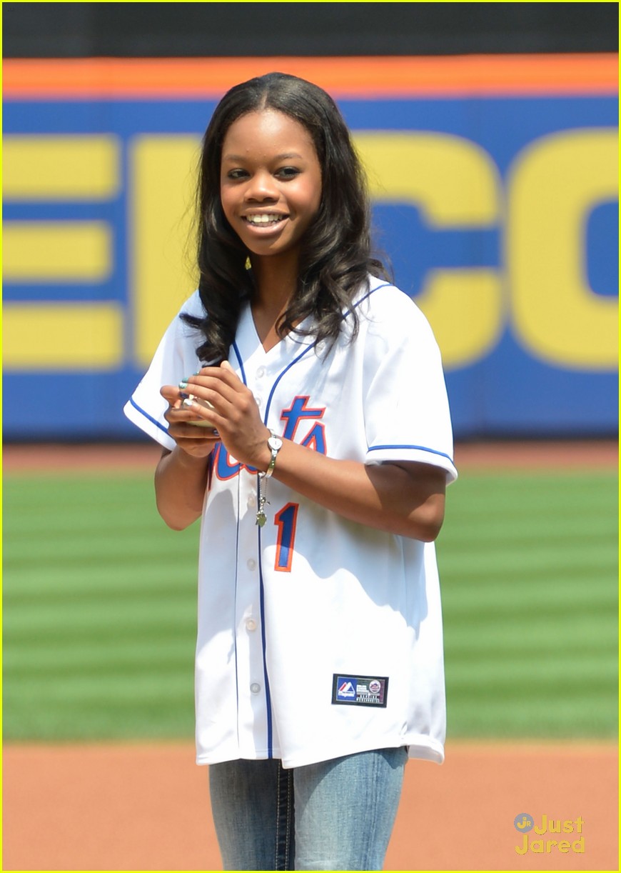 Gabby Douglas Throws Pitch at Mets Game