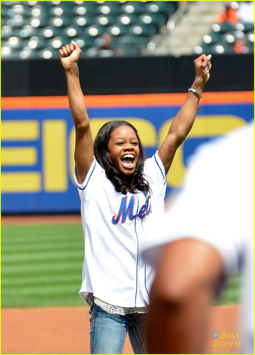 Gabby Douglas Throws Pitch at Mets Game