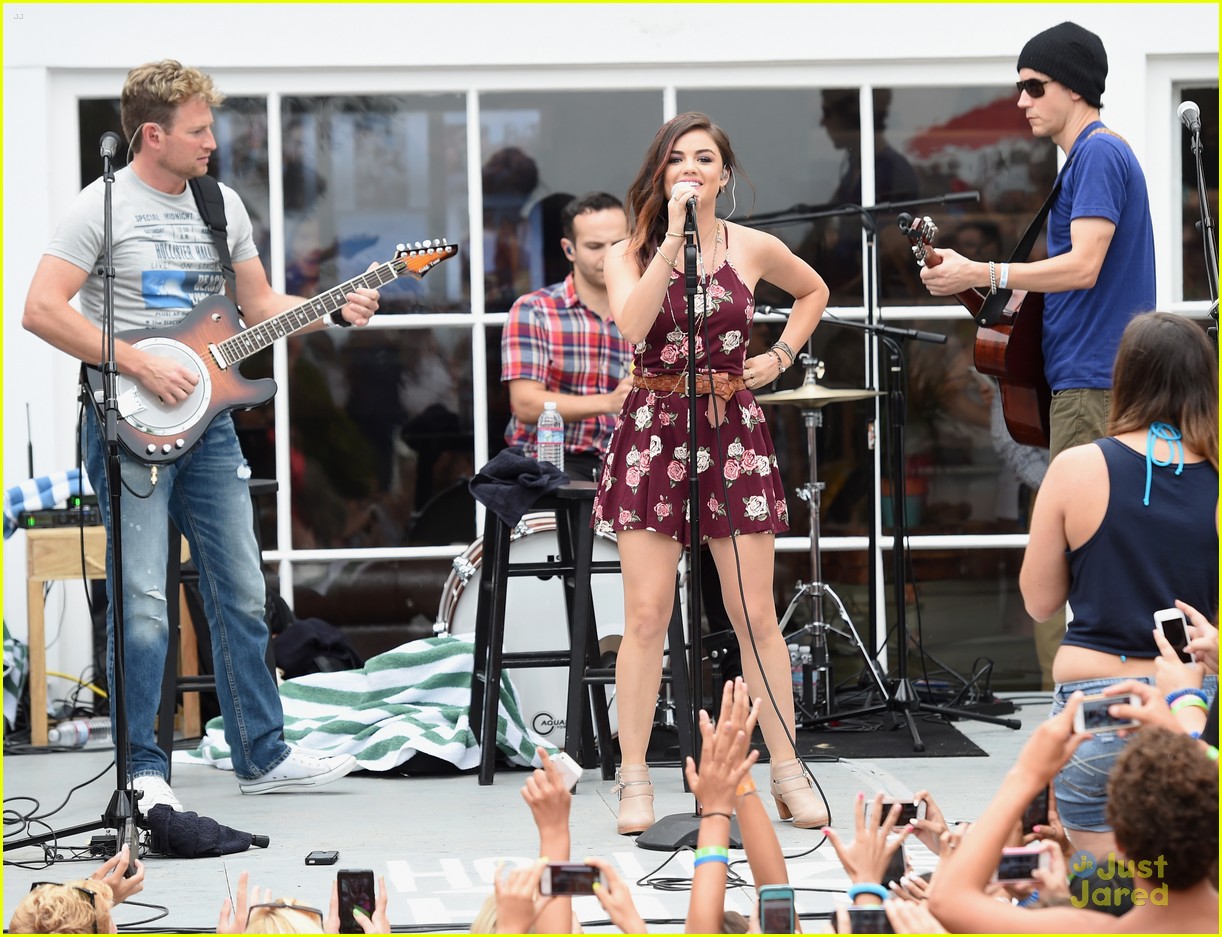 Lucy Hale Gets Surprised By Keegan Allen, Tyler Blackburn & Shay Mitchell at Hollister House Performance!