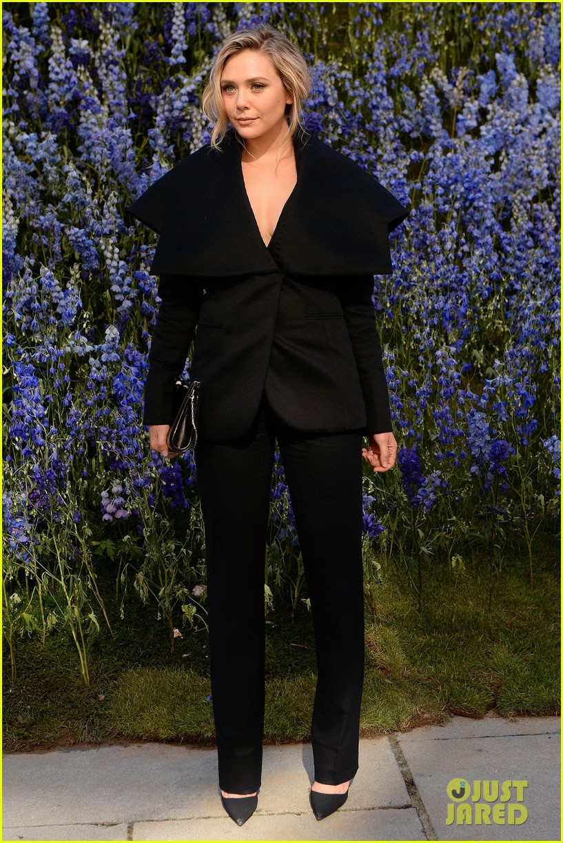 Elizabeth Olsen Covers Up in Black at Dior Show