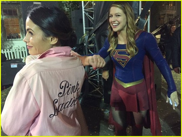 Melissa Benoist Wears Supergirl Costume to Visit Julianne Hough at 'Grease Live'