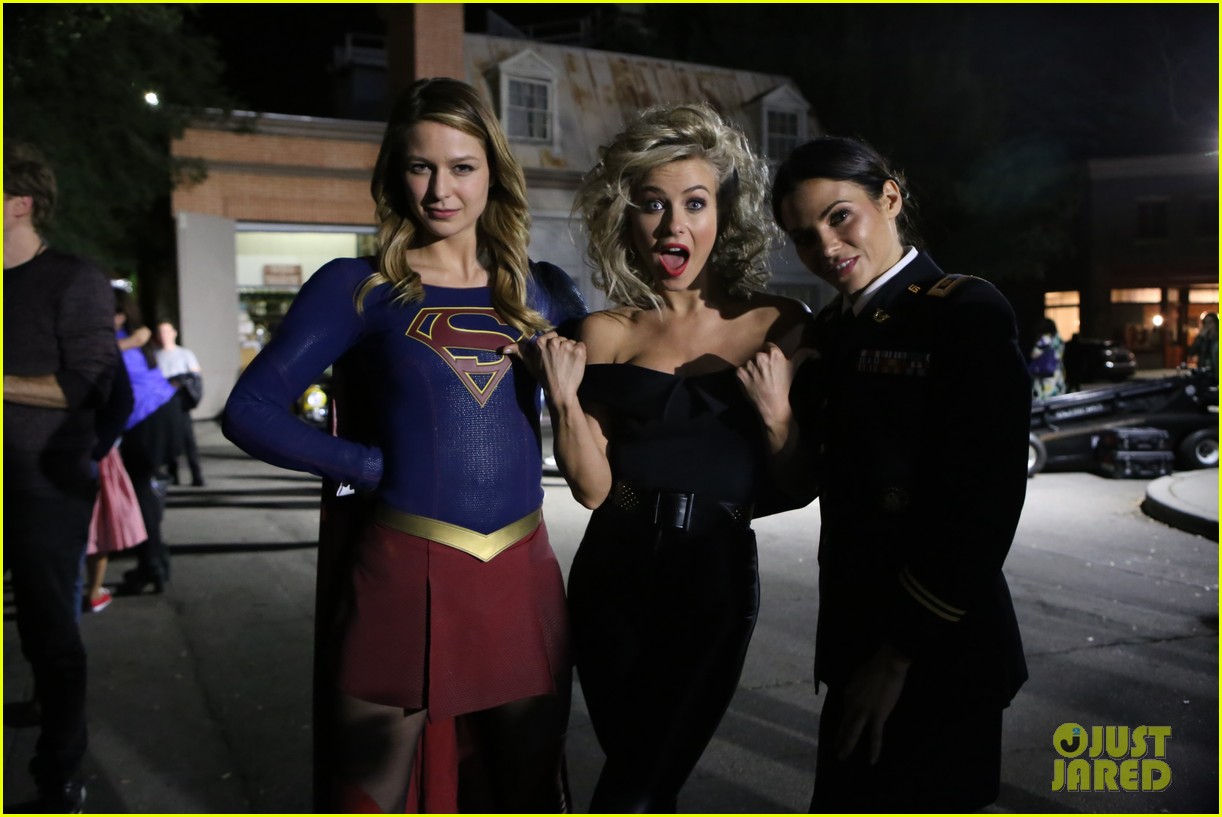Melissa Benoist Wears Supergirl Costume to Visit Julianne Hough at 'Grease Live'
