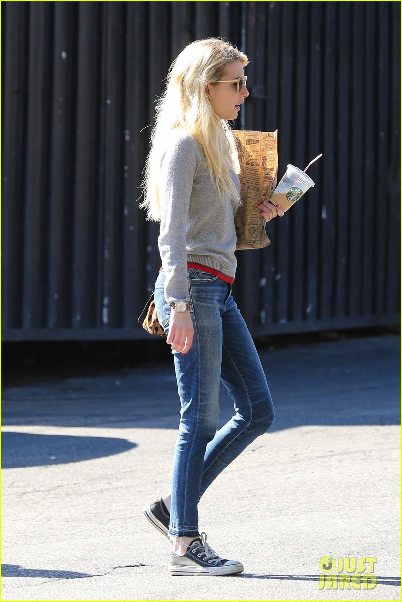 Emma Roberts Picks Up Her Sunday Paper & Morning Coffee