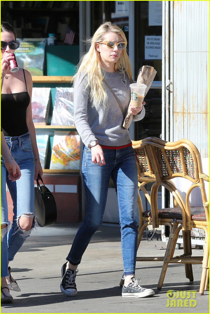 Emma Roberts Picks Up Her Sunday Paper & Morning Coffee