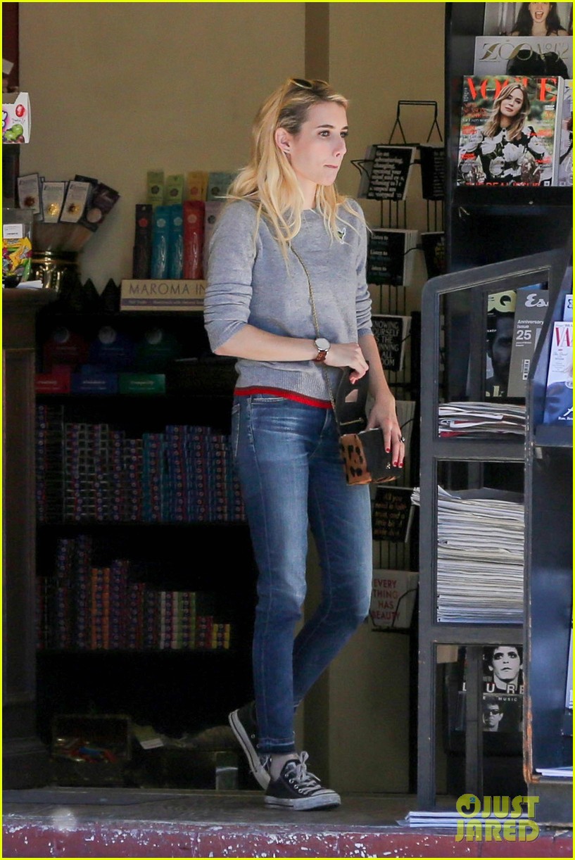 Emma Roberts Picks Up Her Sunday Paper & Morning Coffee