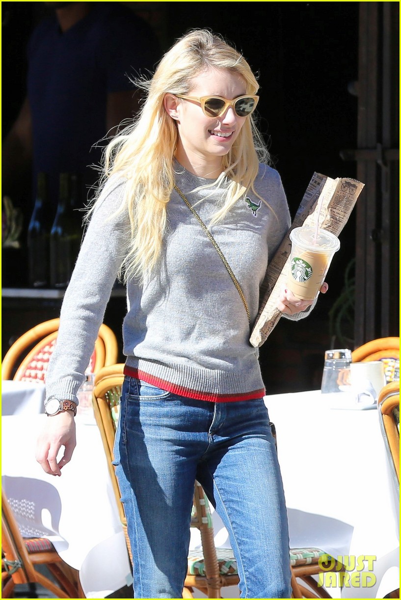 Emma Roberts Picks Up Her Sunday Paper & Morning Coffee
