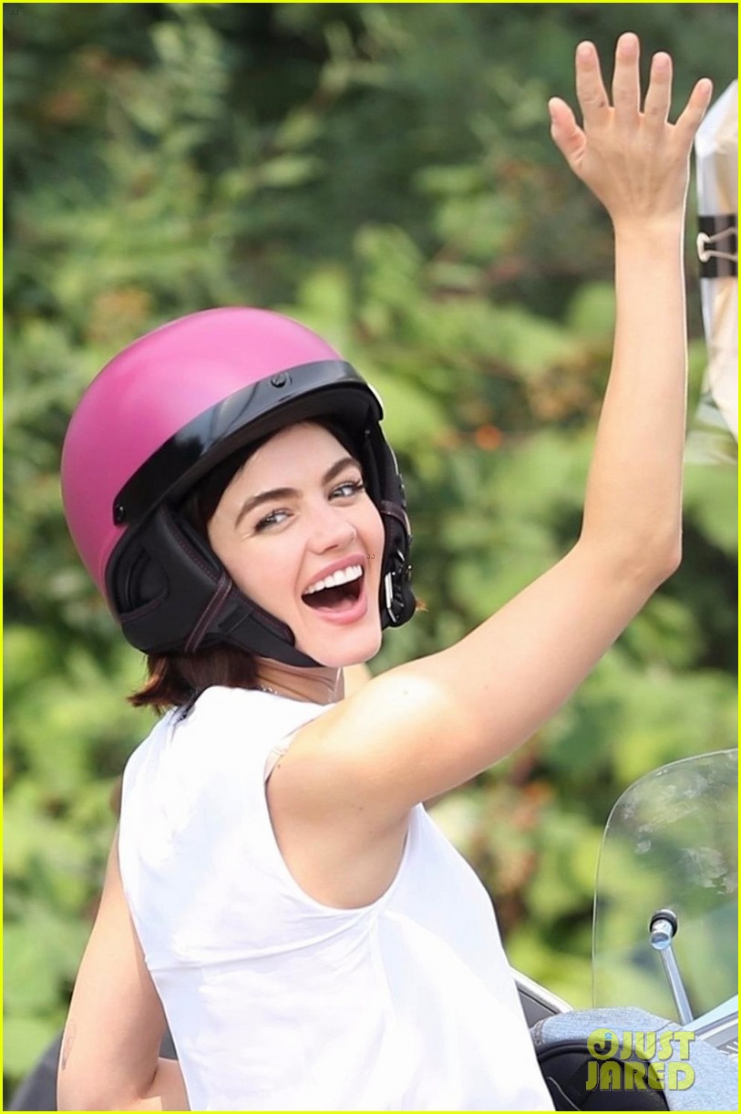 Lucy Hale Rides a Vespa & Does Some Gardening on 'Life Sentence' Set