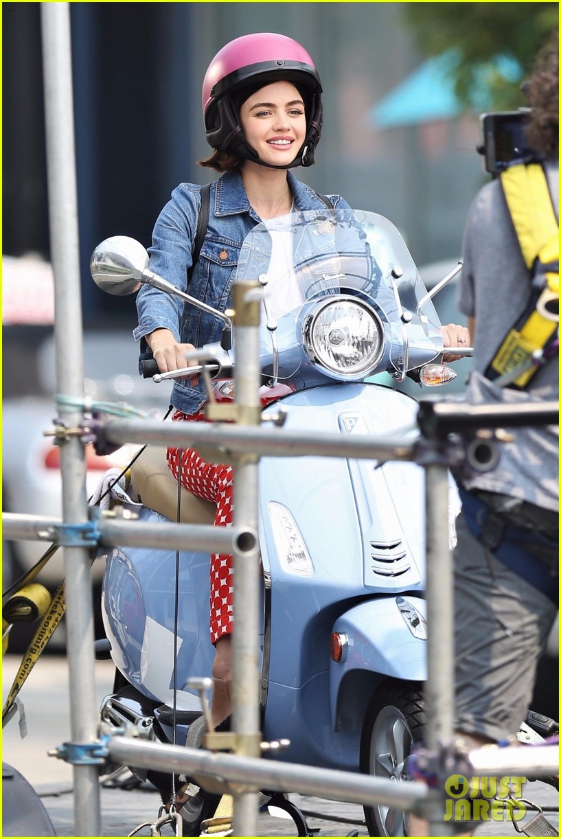 Lucy Hale Rides a Vespa & Does Some Gardening on 'Life Sentence' Set