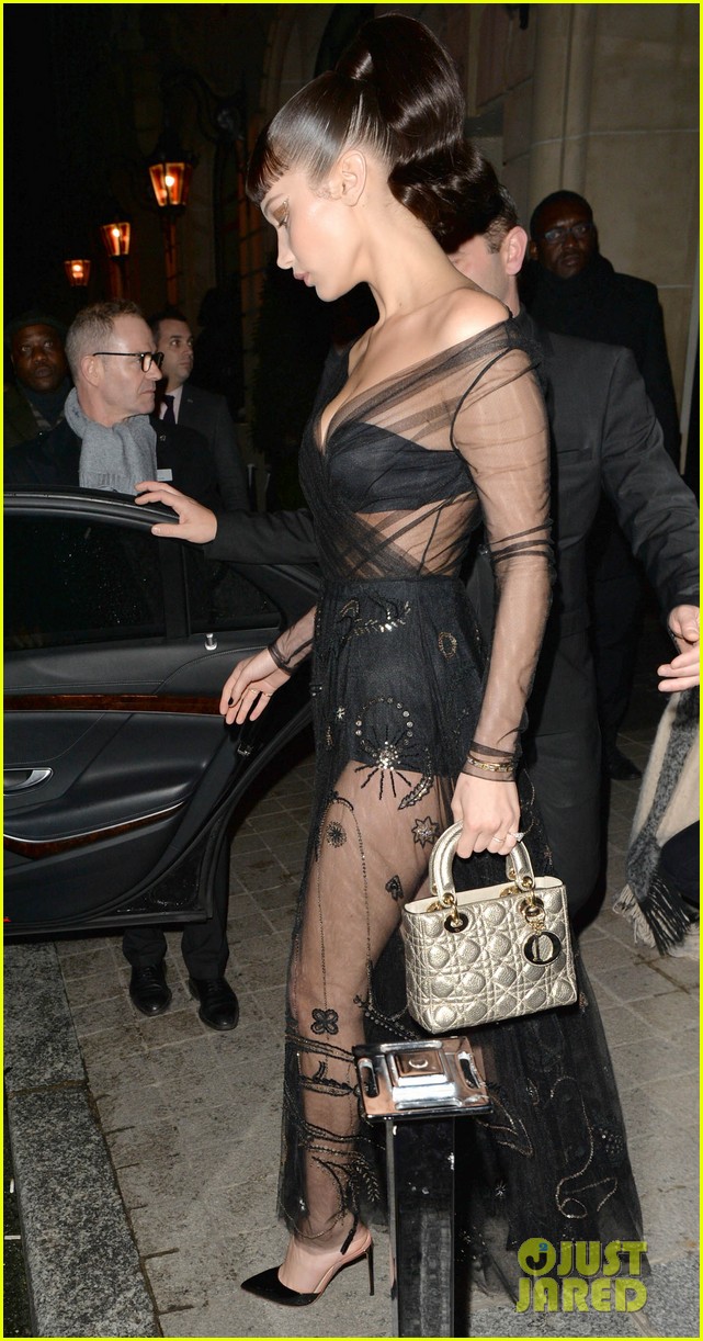 Bella Hadid Looks Chic in Blunt Bangs & Semi-Sheer Gown