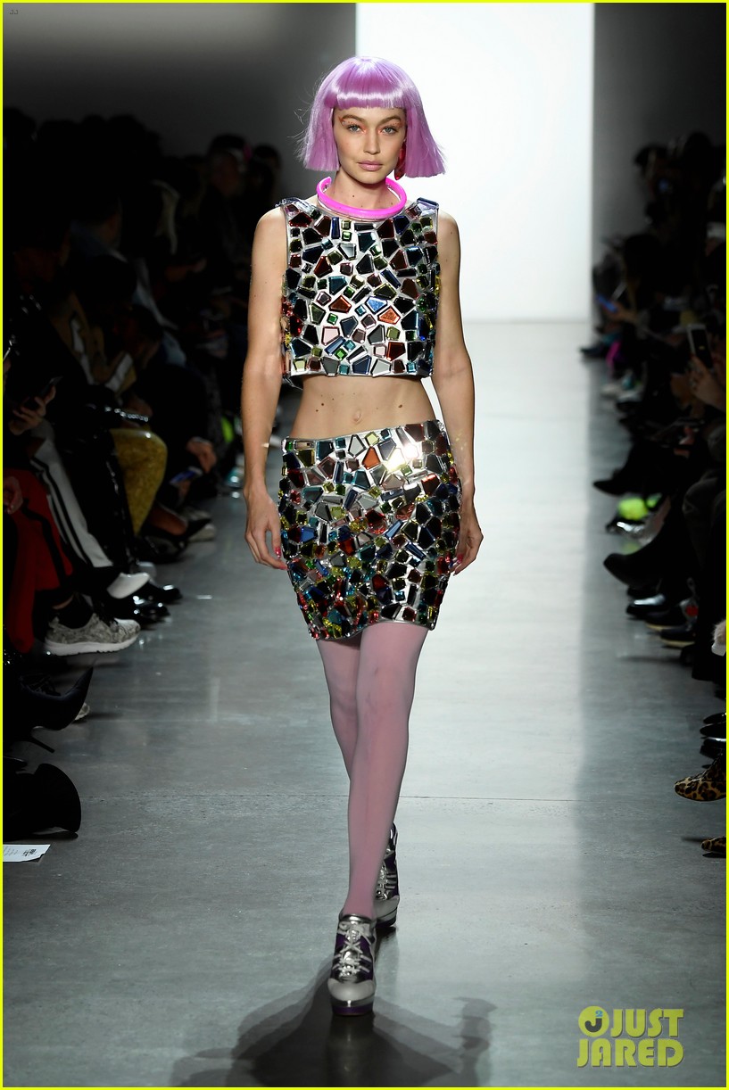 Gigi Hadid Dons Three Colorful Looks at Jeremy Scott's Fashion Show!