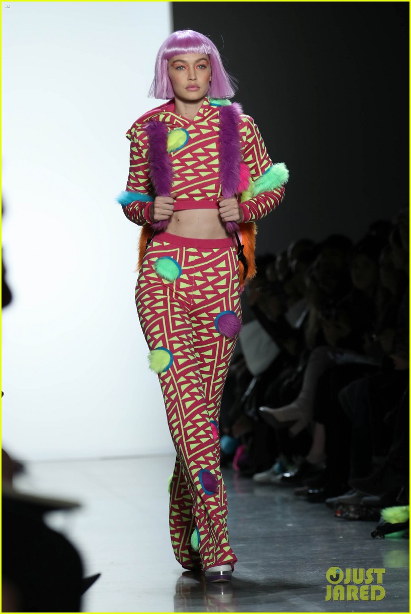 Gigi Hadid Dons Three Colorful Looks at Jeremy Scott's Fashion Show!