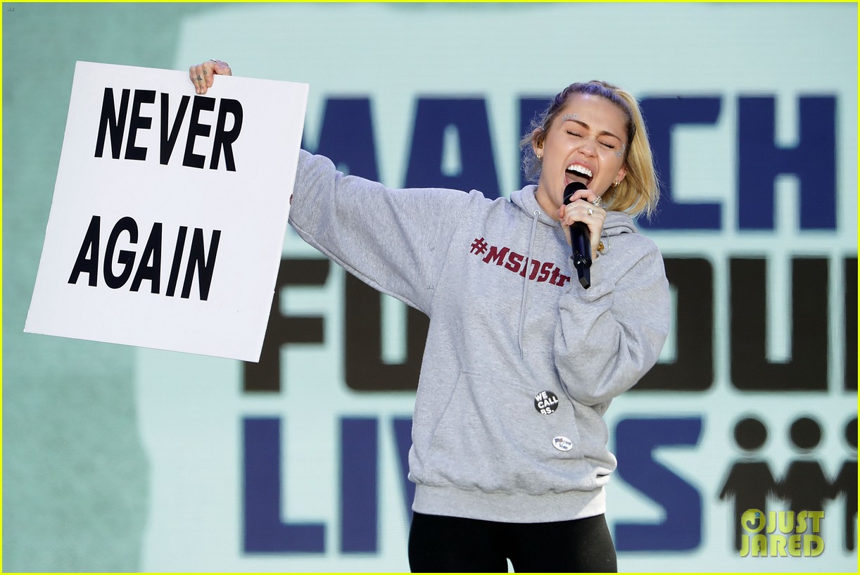 Miley Cyrus Says Never Again, Performs 'The Climb' at March for Our Lives - Watch Now