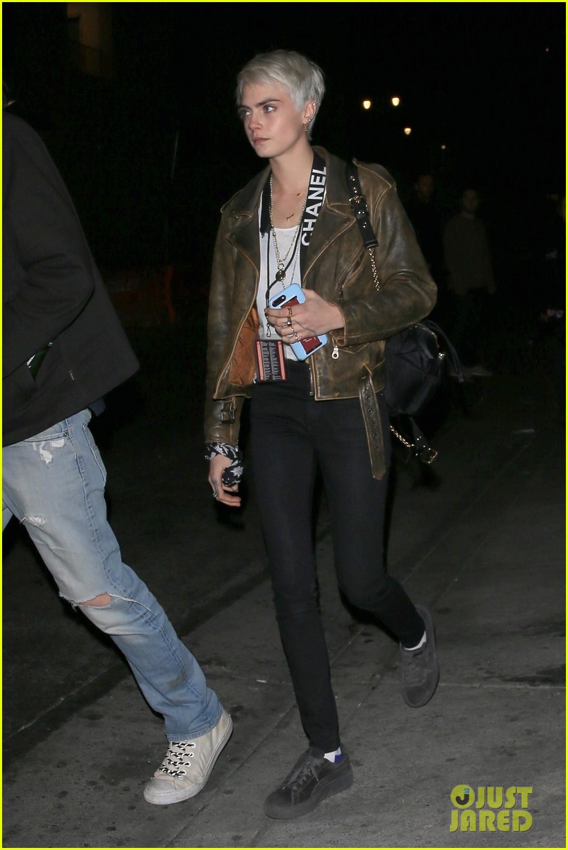 Cara Delevingne Rocks Brown Leather Jacket for Night Out in LA