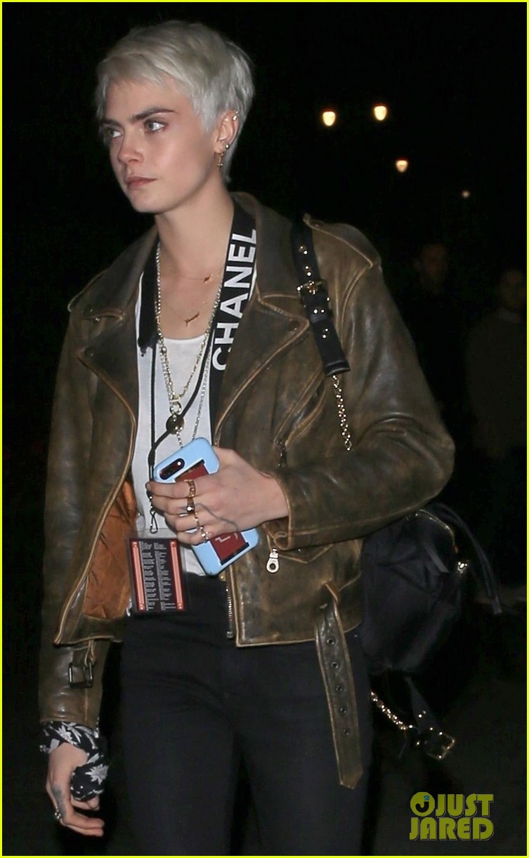 Cara Delevingne Rocks Brown Leather Jacket for Night Out in LA
