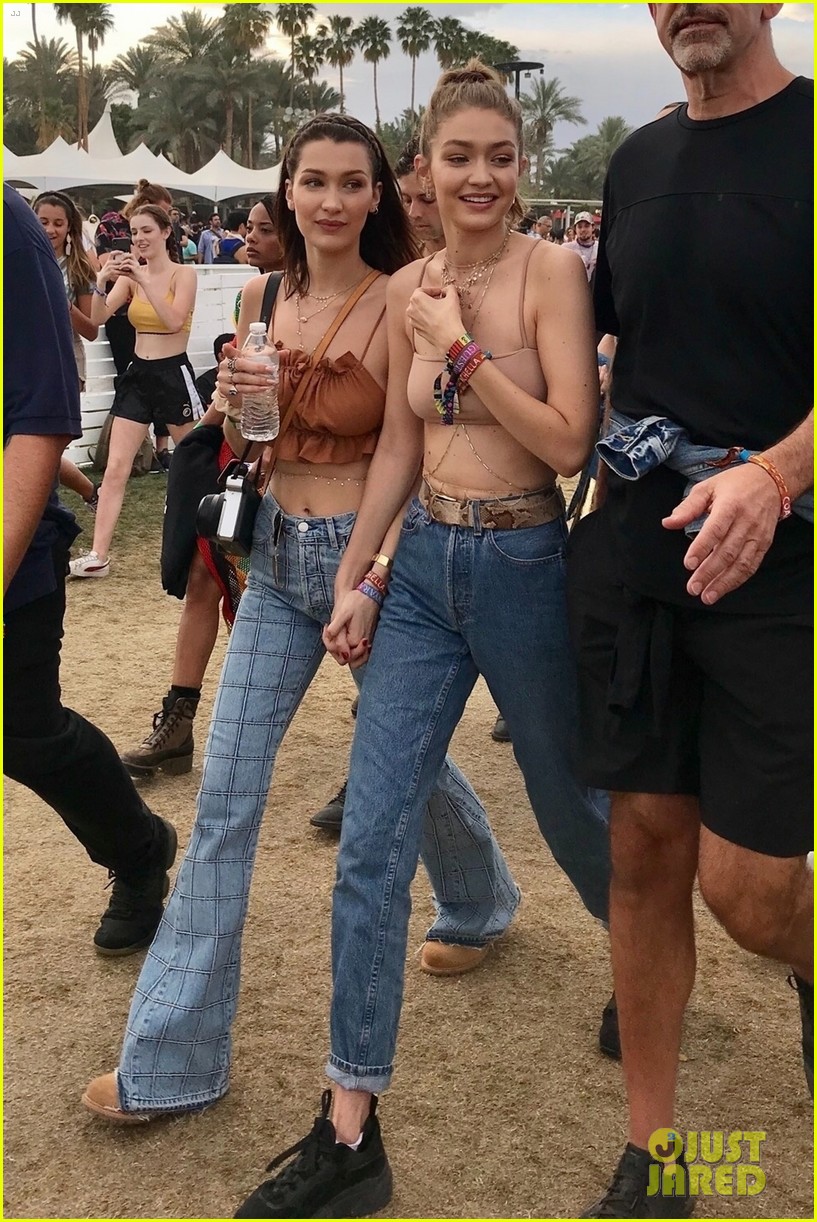 Gigi & Bella Hadid Are Twinning in Crop Tops & Denim at Coachella