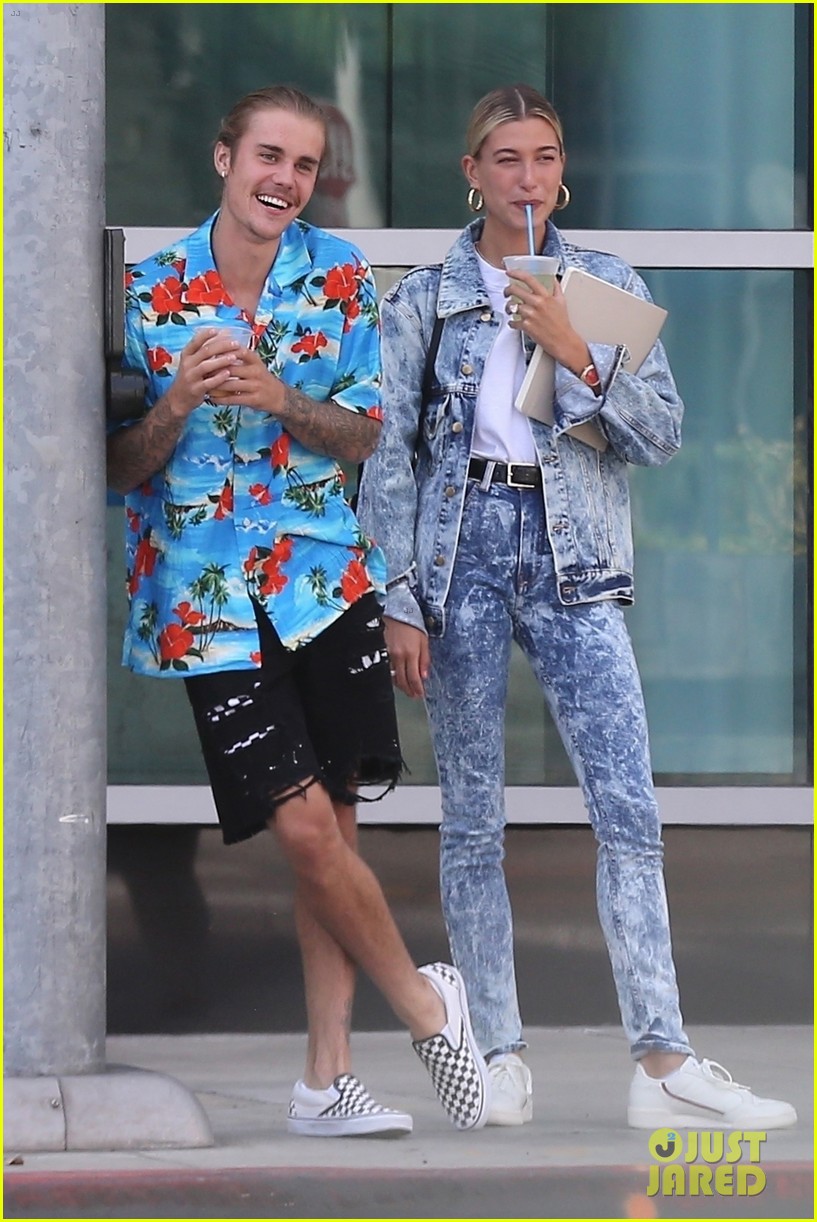 Hailey Baldwin Wears Denim Outfit to Church with Fiance Justin Bieber