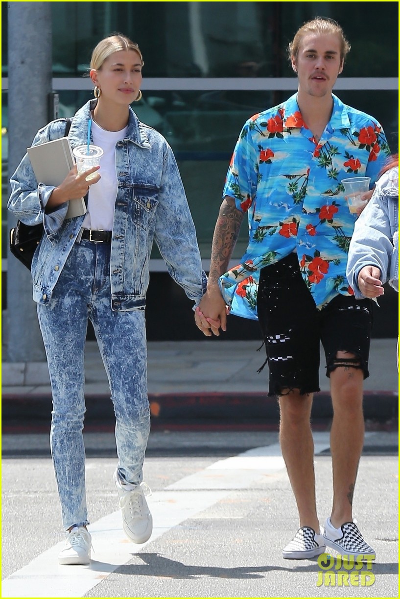 Hailey Baldwin Wears Denim Outfit to Church with Fiance Justin Bieber