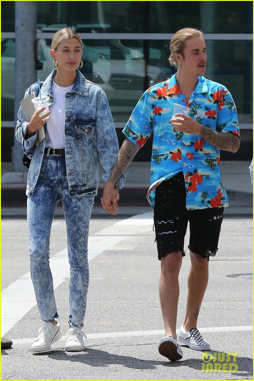 Hailey Baldwin Wears Denim Outfit to Church with Fiance Justin Bieber