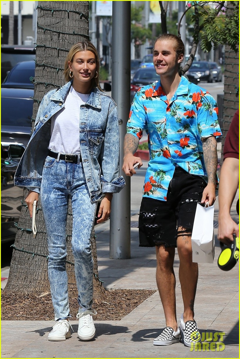 Hailey Baldwin Wears Denim Outfit to Church with Fiance Justin Bieber