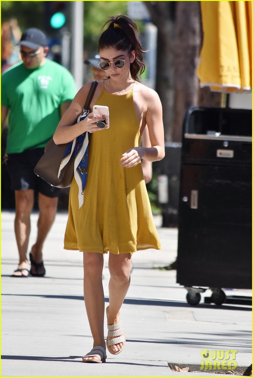 Sarah Hyland Matches Her Scrunchie to Her Dress While Strolling in LA
