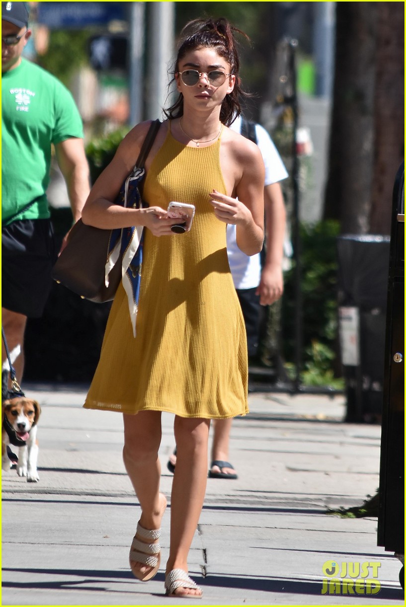 Sarah Hyland Matches Her Scrunchie to Her Dress While Strolling in LA