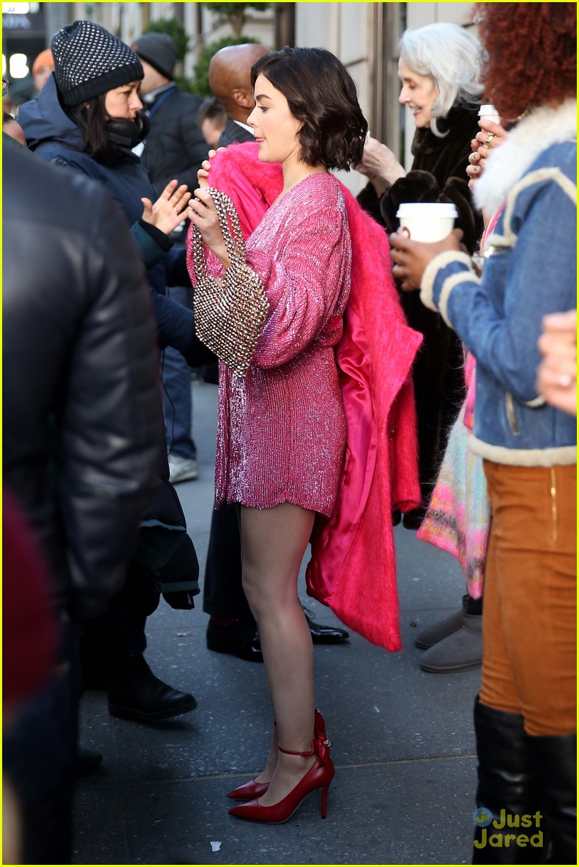 Lucy Hale Wears Red Riding Hood Cape on 'Katy Keene' Set