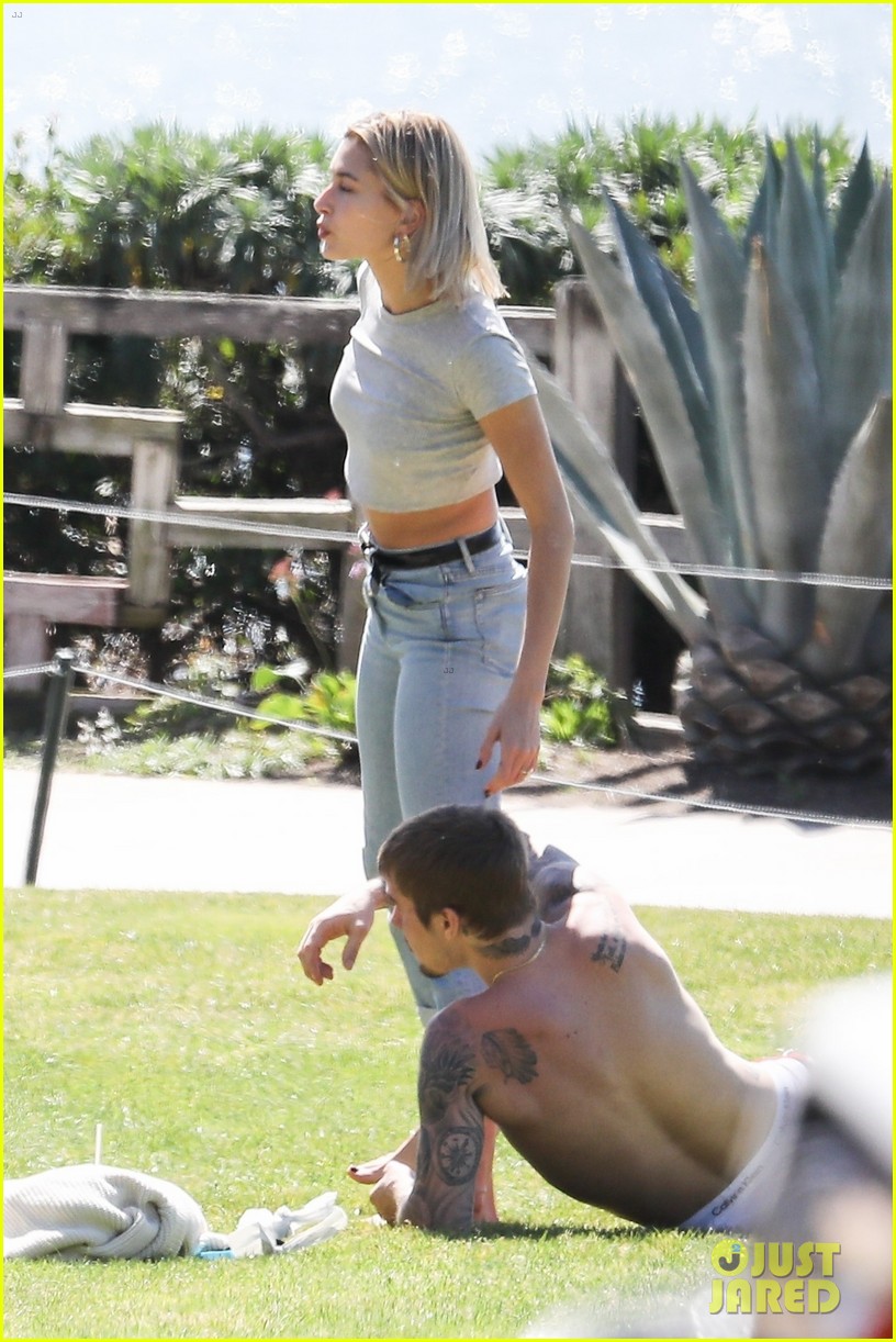 Justin & Hailey Bieber Hug It Out While Hanging Out at the Park