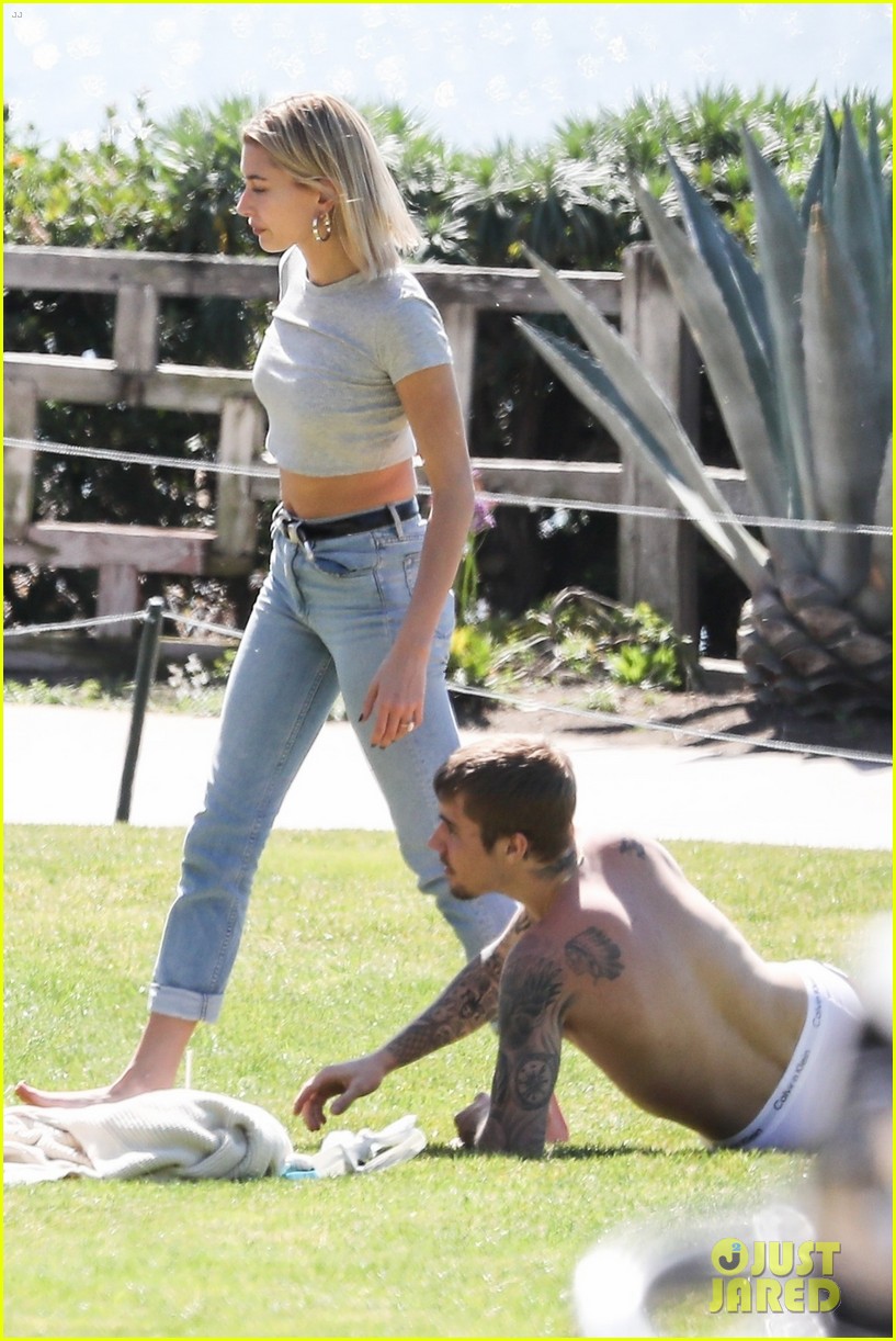 Justin & Hailey Bieber Hug It Out While Hanging Out at the Park