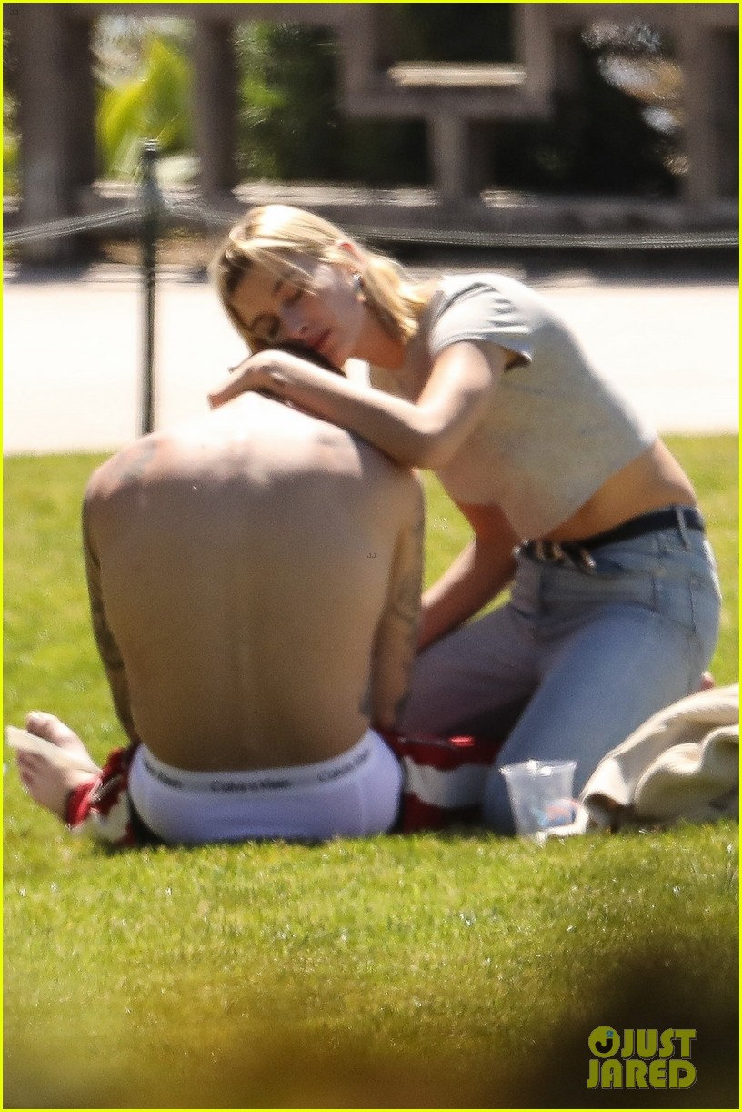 Justin & Hailey Bieber Hug It Out While Hanging Out at the Park