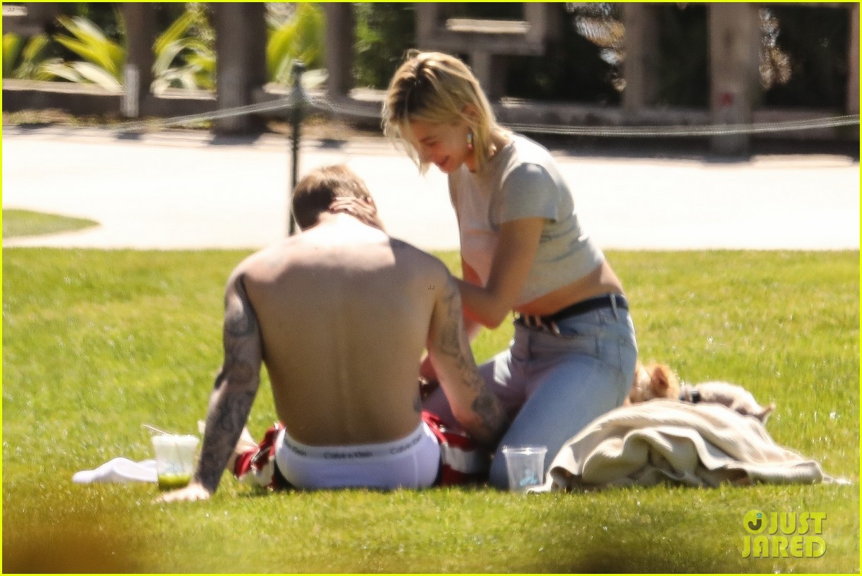 Justin & Hailey Bieber Hug It Out While Hanging Out at the Park