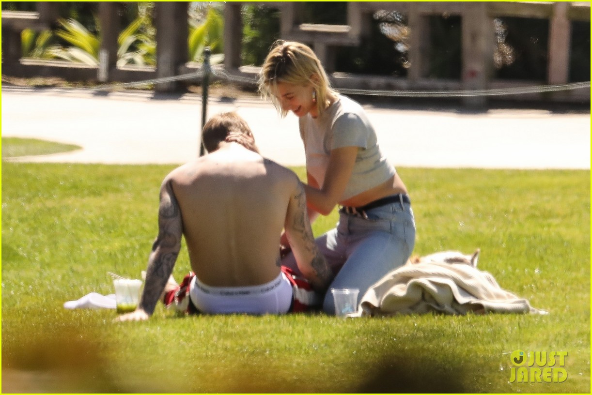 Justin & Hailey Bieber Hug It Out While Hanging Out at the Park