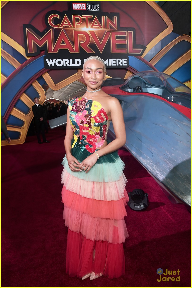 'Sabrina's Tati Gabrielle Wears The Alphabet On Her Dress at 'Captain Marvel' Premiere