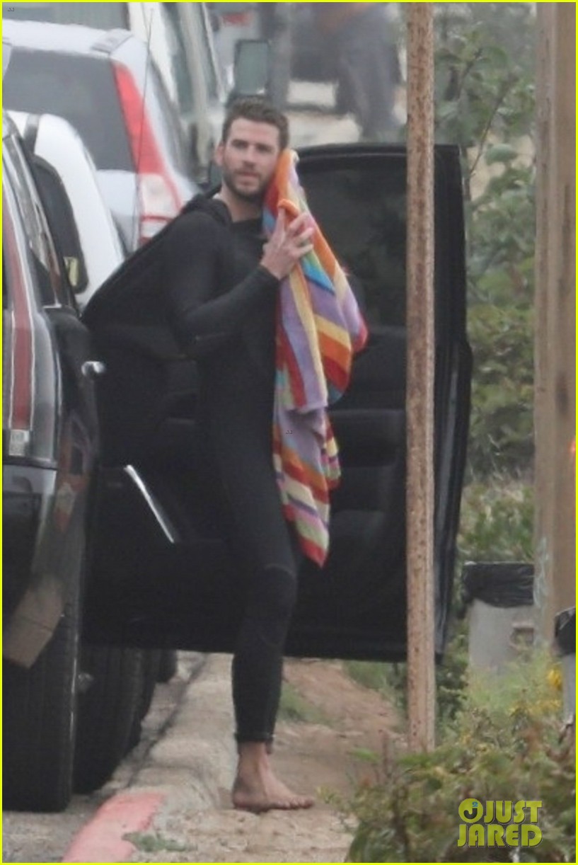 Liam Hemsworth Goes Surfing After Arriving Back in L.A.
