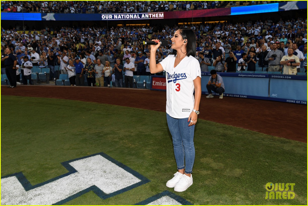 Becky G Sings National Anthem at Dodger's Game!