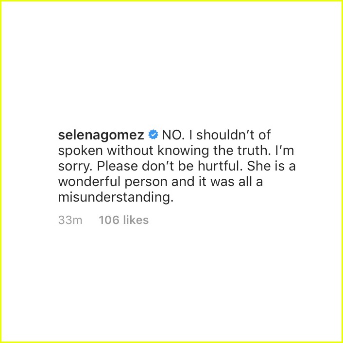 Selena Gomez Makes Statement About the Whole Bella Hadid Instagram Controversy
