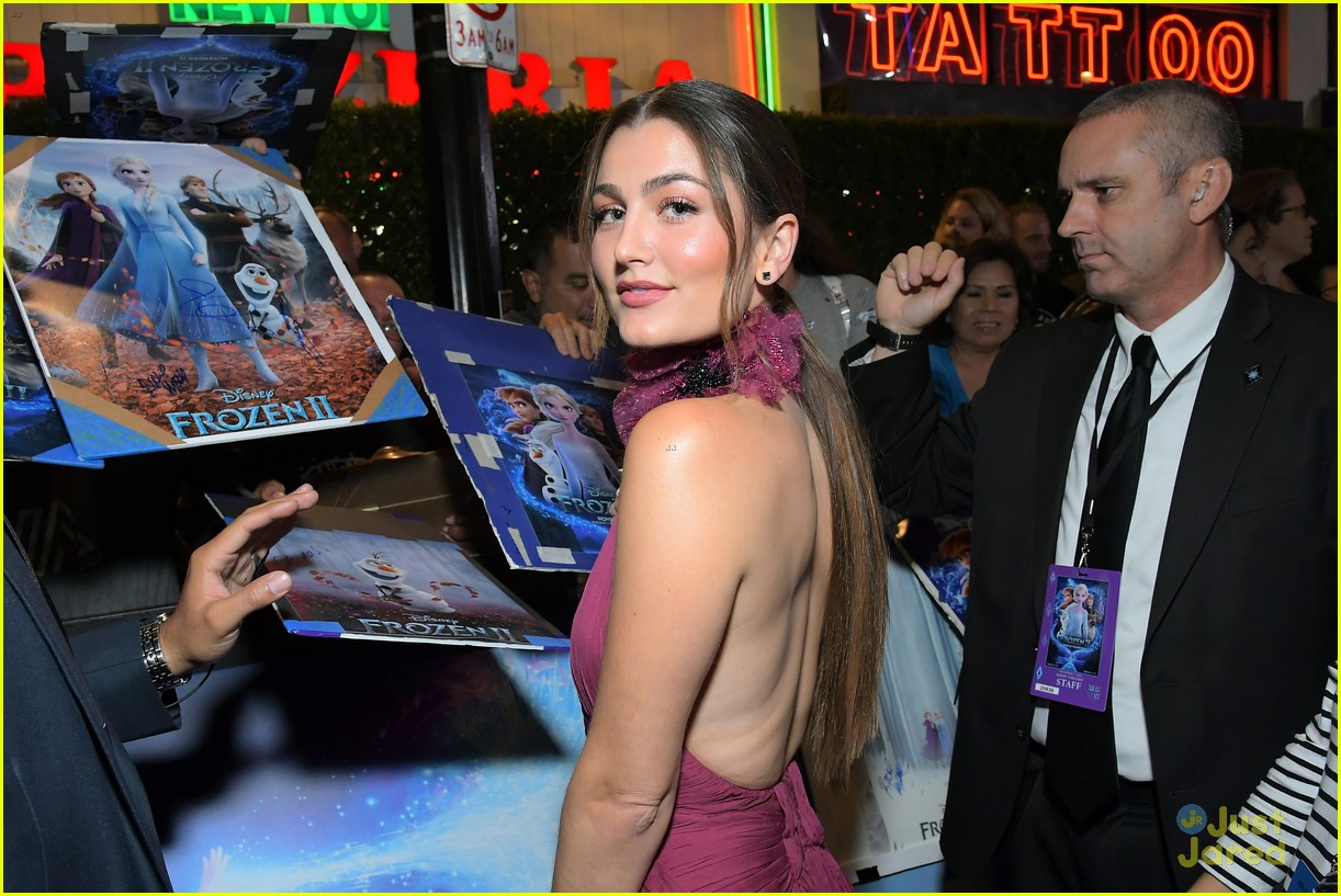 Rachel Matthews, aka Honeymaren, Stuns in Deep Red For 'Frozen 2' Premiere
