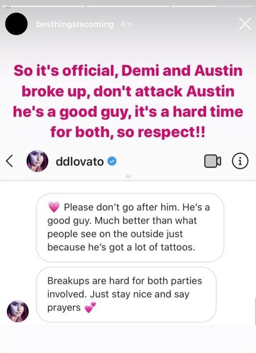 Demi Lovato Asks Fans Not To 'Go After' Austin Wilson After They Announce Split