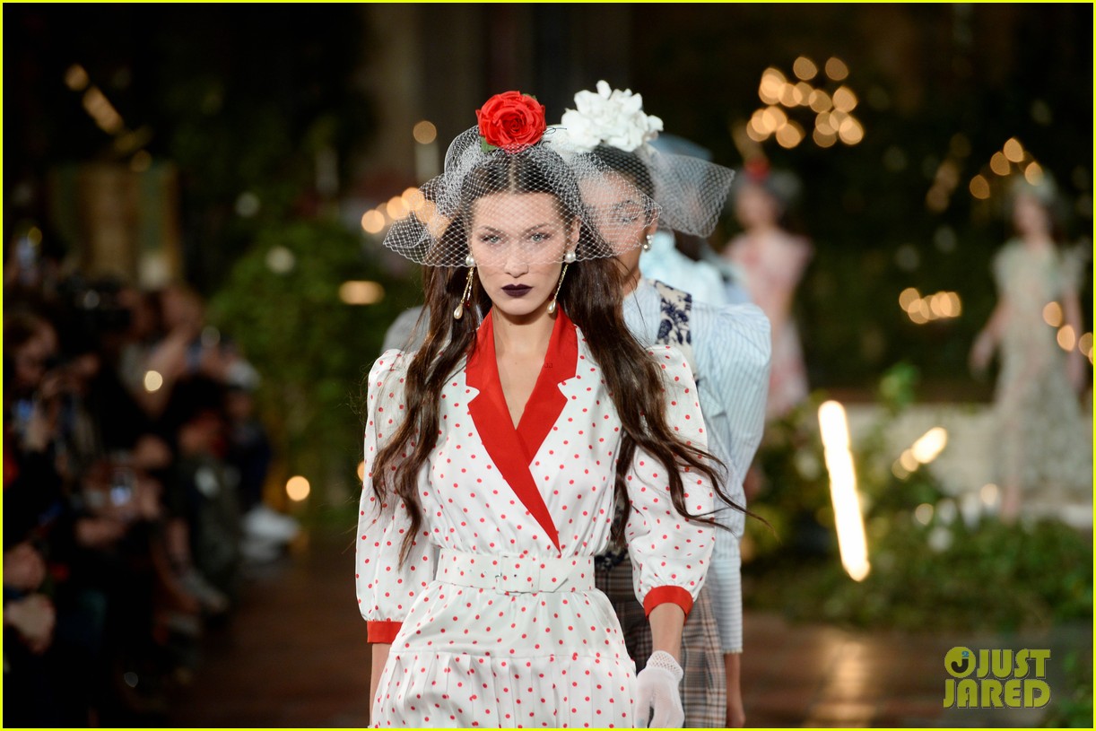 Bella Hadid Bares Her Abs After Walking in Rodarte Fashion Show