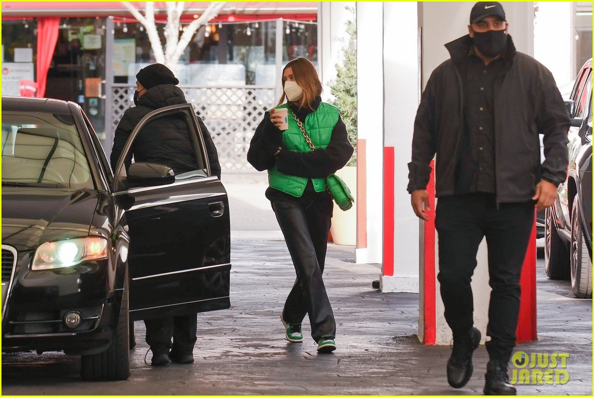 Justin & Hailey Bieber Step Out For Meeting in Matching Green Outfits