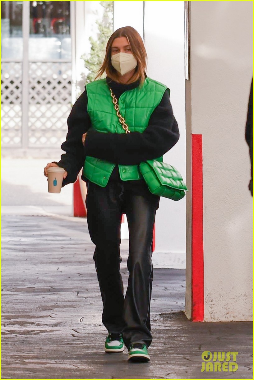 Justin & Hailey Bieber Step Out For Meeting in Matching Green Outfits