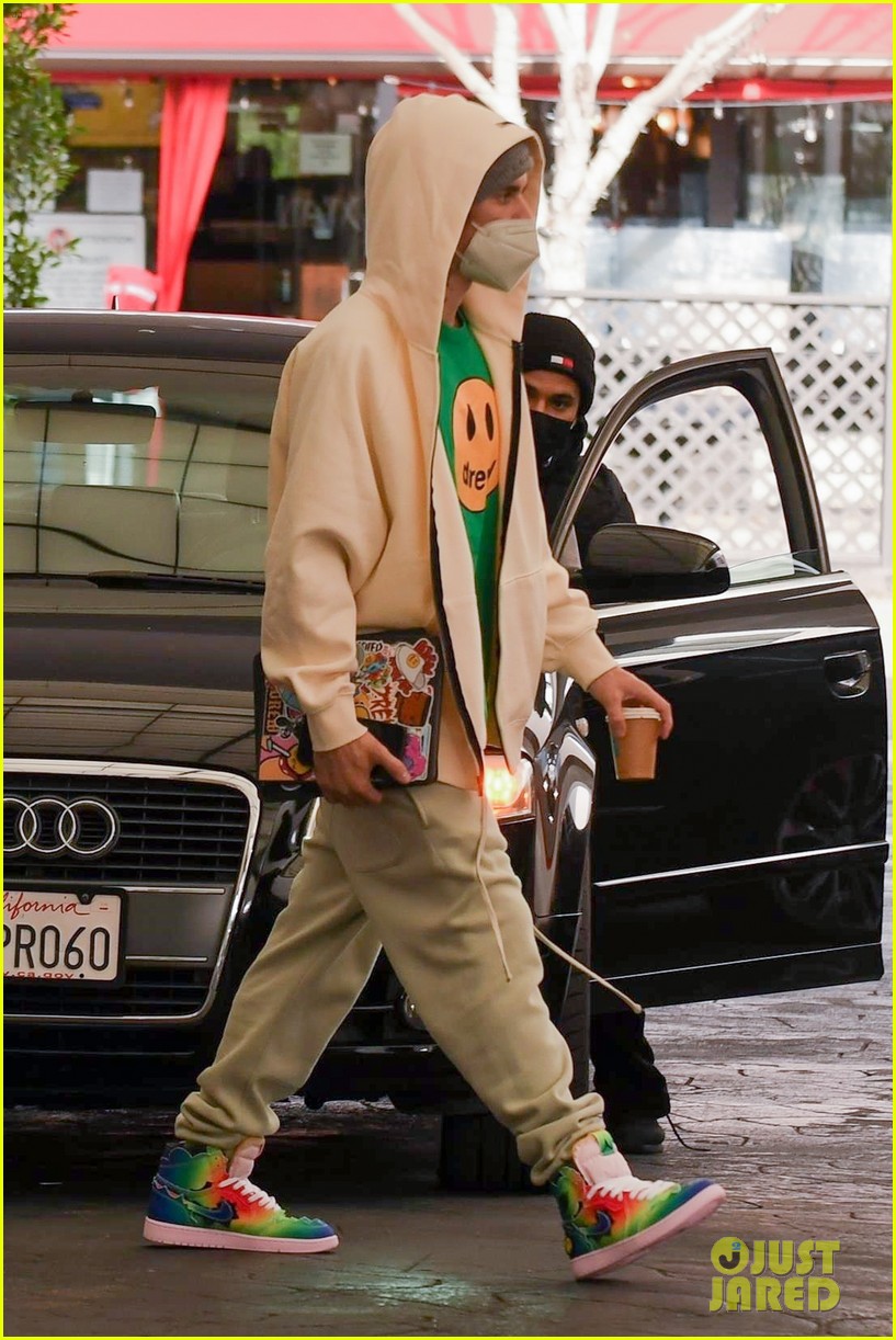 Justin & Hailey Bieber Step Out For Meeting in Matching Green Outfits