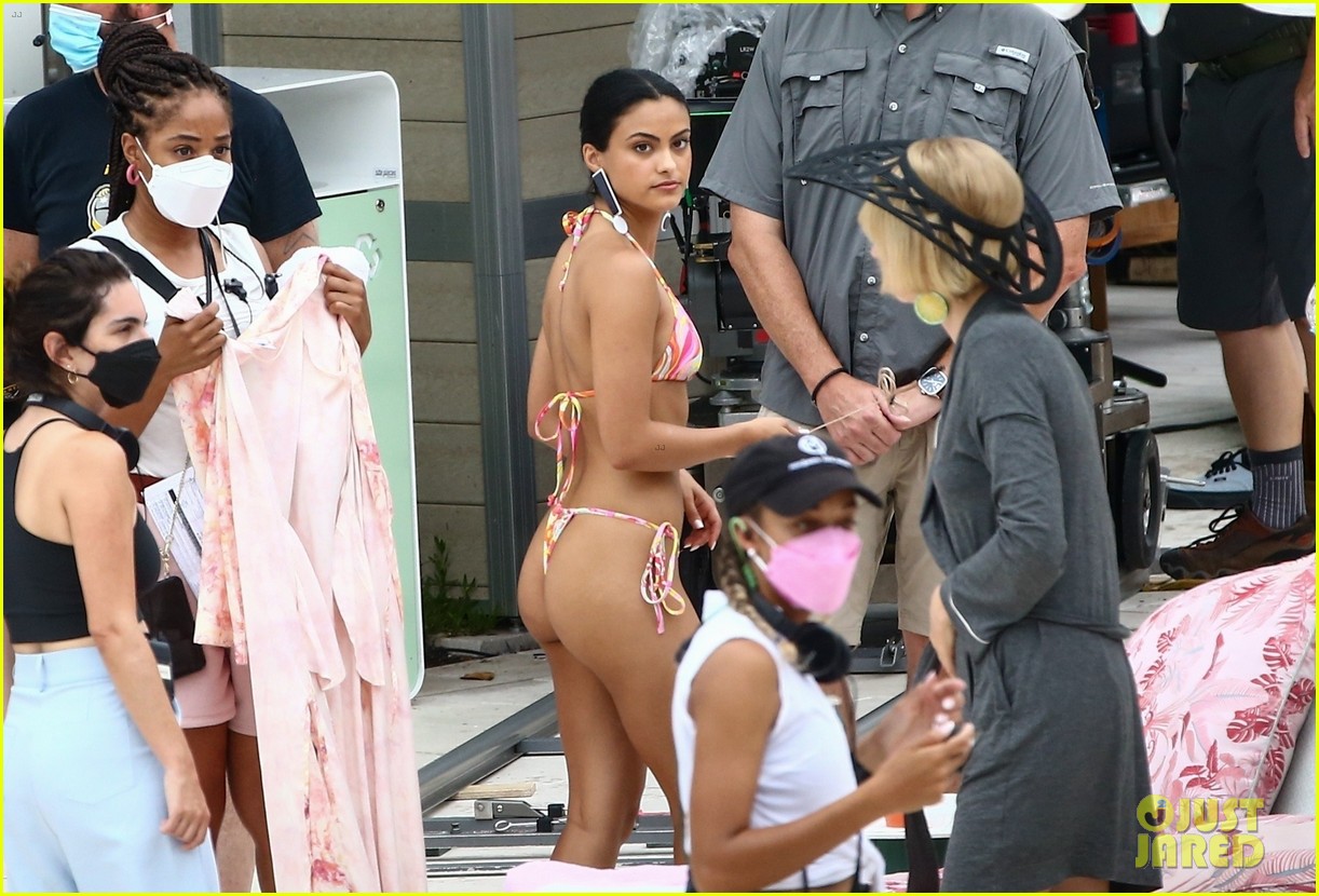 Camila Mendes & Maya Hawke Lounge By The Pool In Cute Suits While Filming 'Strangers'