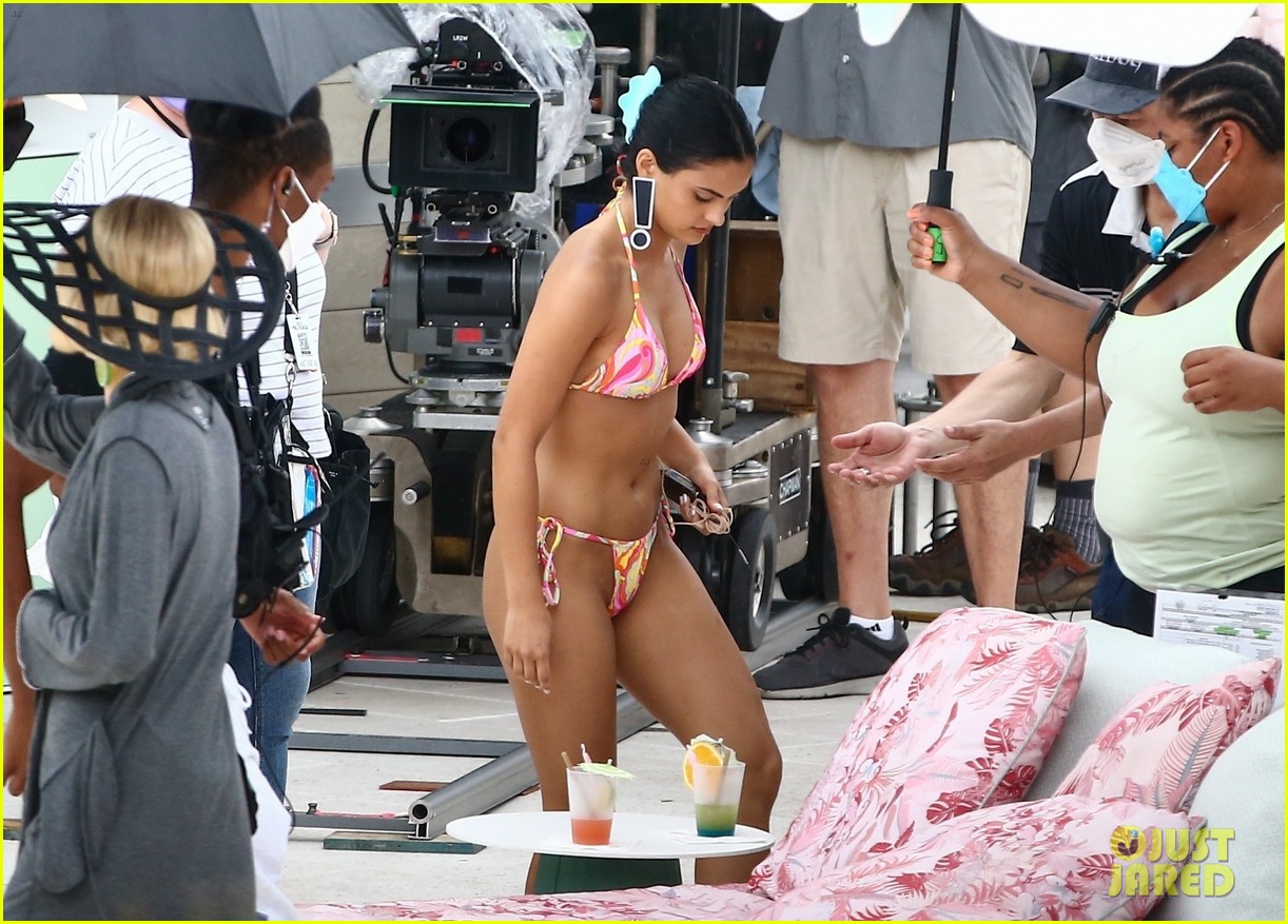 Camila Mendes & Maya Hawke Lounge By The Pool In Cute Suits While Filming 'Strangers'