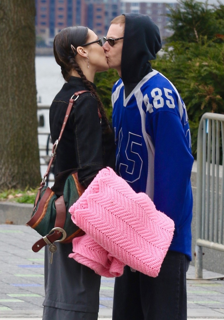 Bella Hadid & Marc Kalman Share A Sweet Kiss After Park Hangout