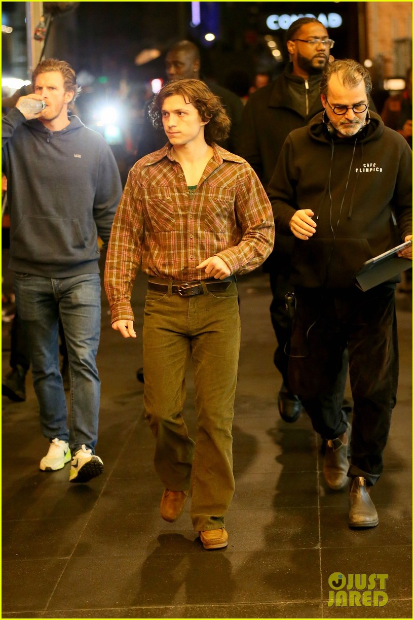 Tom Holland Wears a Retro Outfit While Filming 'The Crowded Room' Series