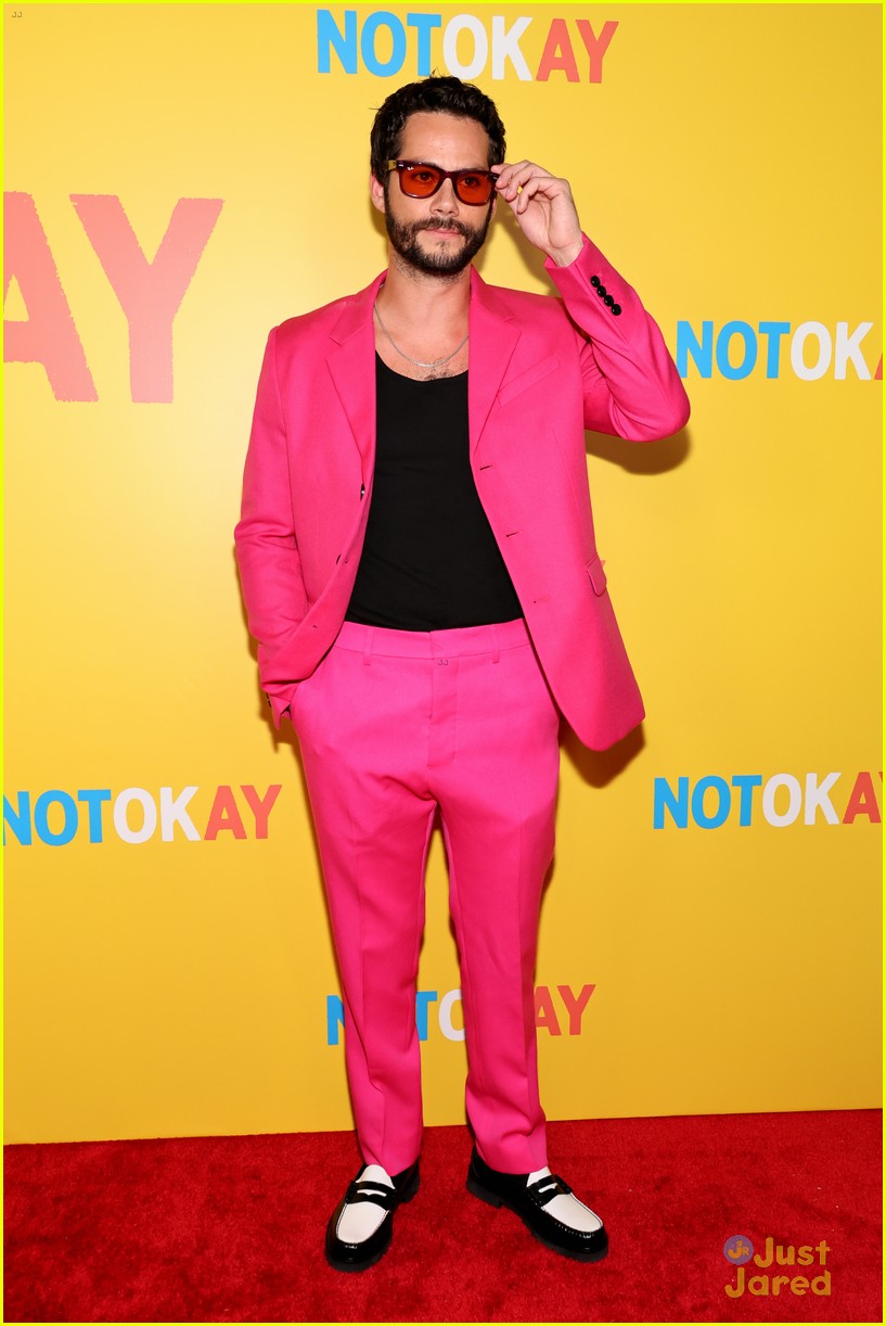 Dylan O'Brien Wears Hot Pink Suit to 'Not Okay' Premiere with Zoey Deutch