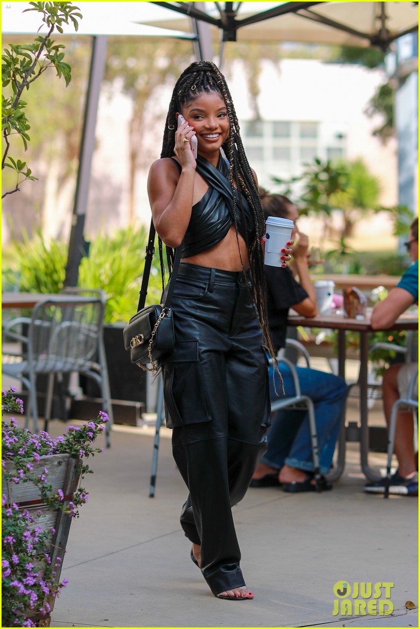 Halle Bailey Looks Cool in Leather Outfit While Out Getting Coffee