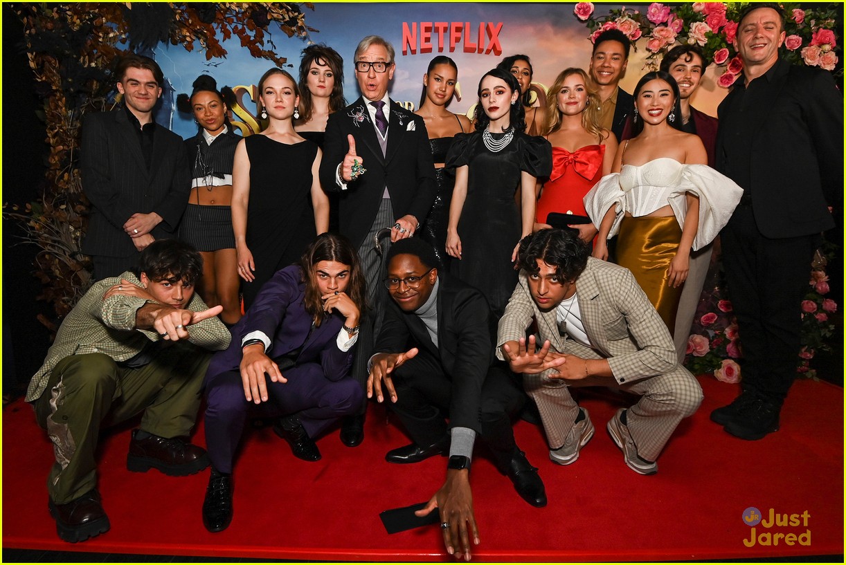 Sofia Wylie Points Out What's On Freya Parks' Dress at 'School For Good & Evil' Premiere