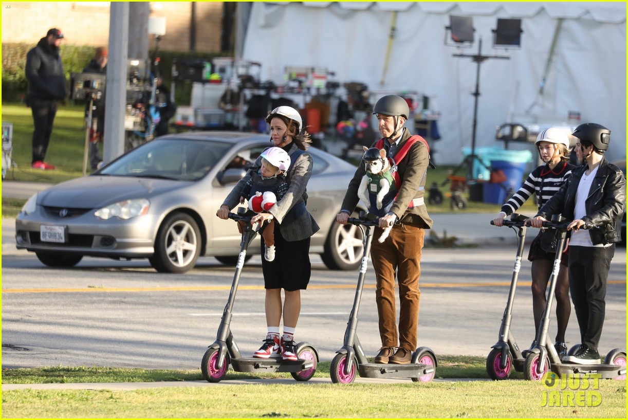 Emma Myers & Brady Noon Go on a Family Scooter Ride With Jennifer Garner for 'Family Leave' Filming